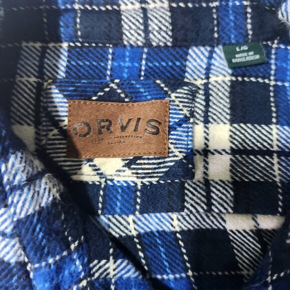 Orvis Plaid Shacket Men's Size LG Long Sleeve Heavyweight Blue Flannel Pockets - Picture 7 of 13